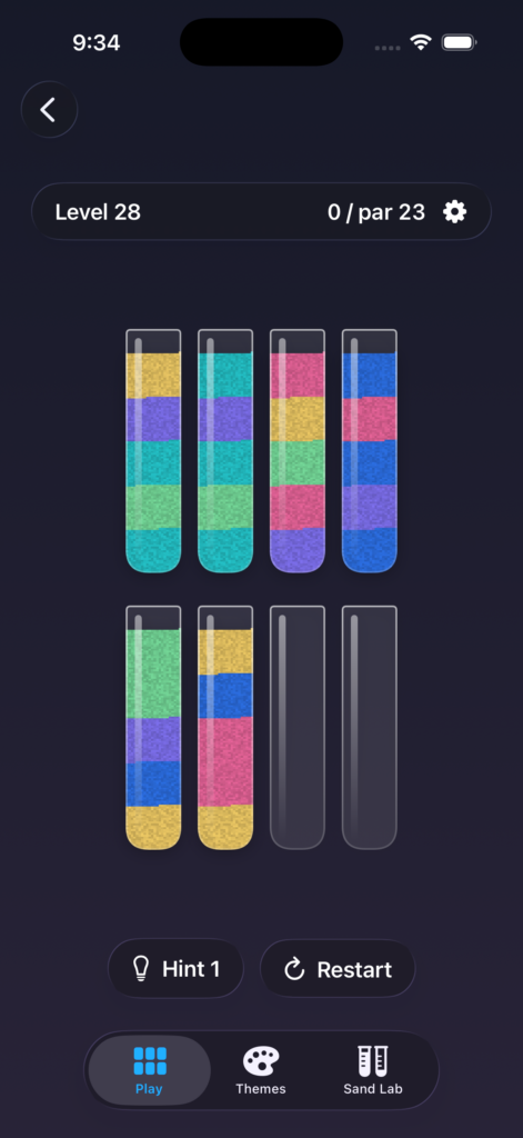 Sandy Sort Puzzle main screen